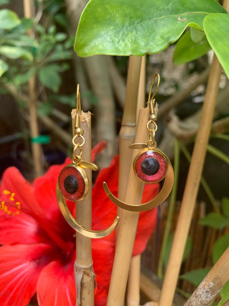 Colección luna pendientes rojo oro