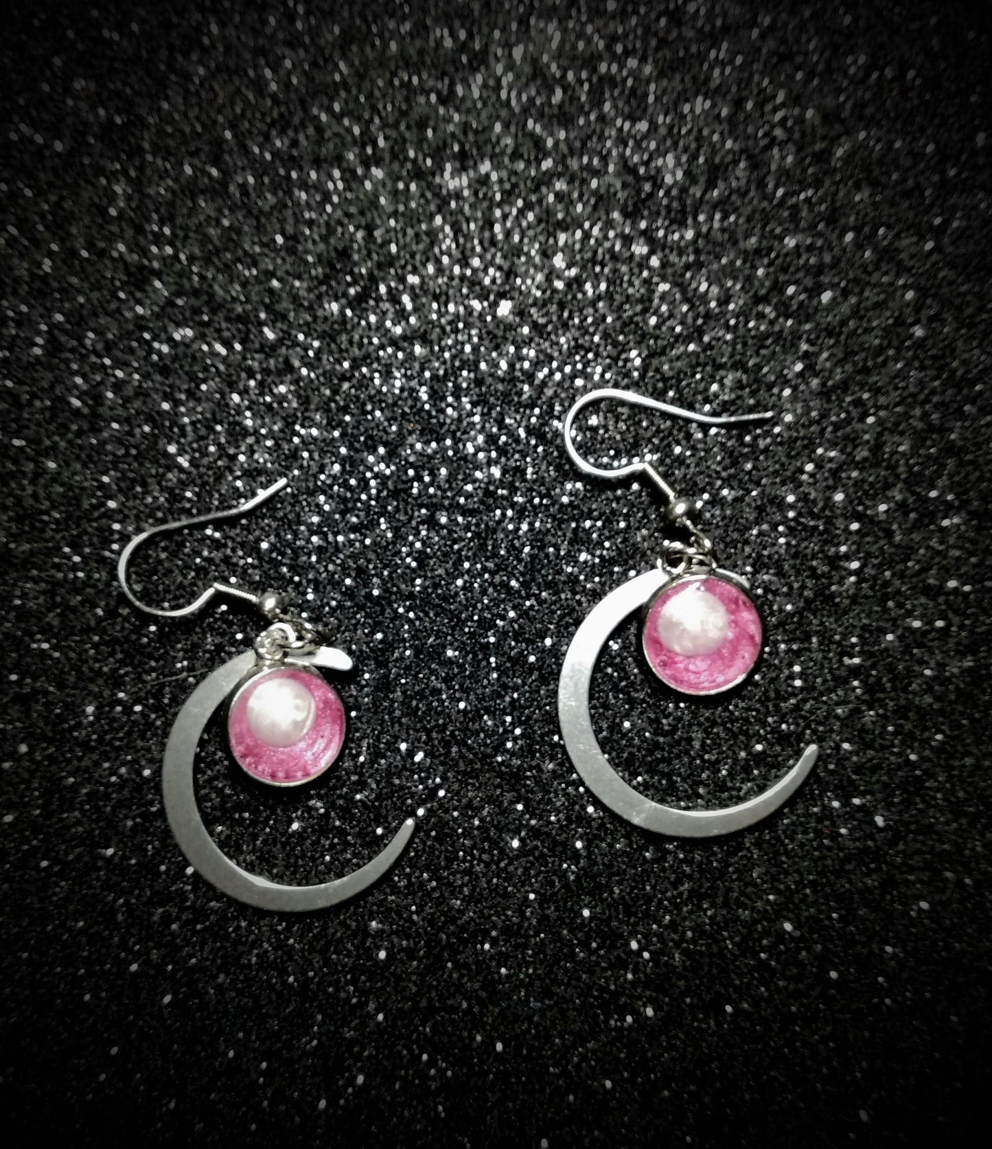 Colección luna pendientes plata/rosa